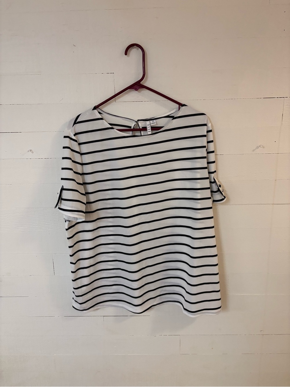 ELLE Striped Bow Sleeve Textured Blouse Top XXL Black White